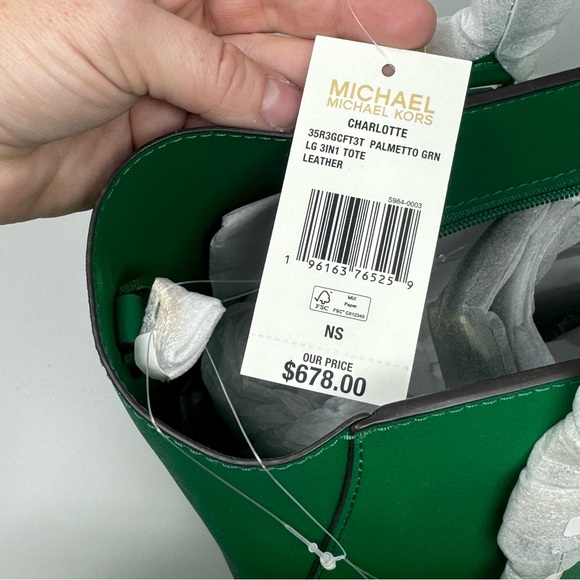 Michael Kors Charlotte Palmetto Green 3 in 1 Tote NWT $678 - Picture 3 of 6